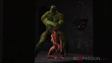 3dxpassion: Young anal sex slave gets fucked by a big green...