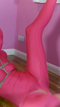 Rope Bondage for Lucy in Shiny Spandex Catsuit
