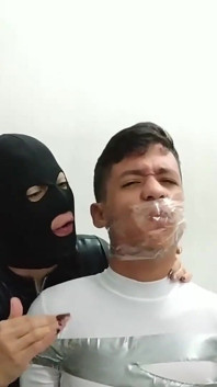 She Left the Silly Wannabe Hero Powerless and Humiliated in Tape Bondage!