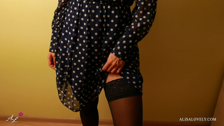 Alisa Lovely: Dick fuck pussy girl in stockings and cum in panties
