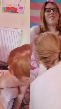 สาวข้ามเพศผมแดงขี้ยอมยอมให้แฟนสาวข้ามเพศผมแดงสุดดอมอมควยแบบน้ำลายยืด
