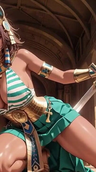 Languid on the Golden Throne, She Runs Fingers Over Her Full Chest with a Hazy, Arrogant Gaze.