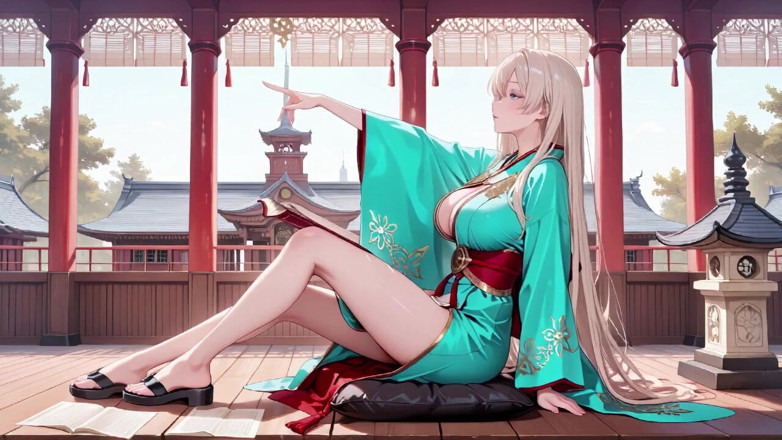 Tay Swift X: Bionda in un kimono verde! Lettura pigro della terrazza, design...