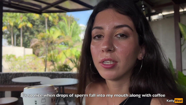 Katty West: Crazy Cumwalk in Starbucks - Blowjob in Public Toilet, Drinking Coffee...