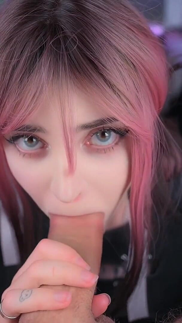 pinkloving: Pink Hair Cutie Spanks and Chews My Cock POV Then...
