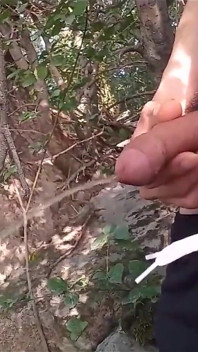 Cute Adidas Boy Walking in Freeball (balls Bare No Panties Under His Shorts), Wanking His Cock, Ejaculating His Cum on the Rock