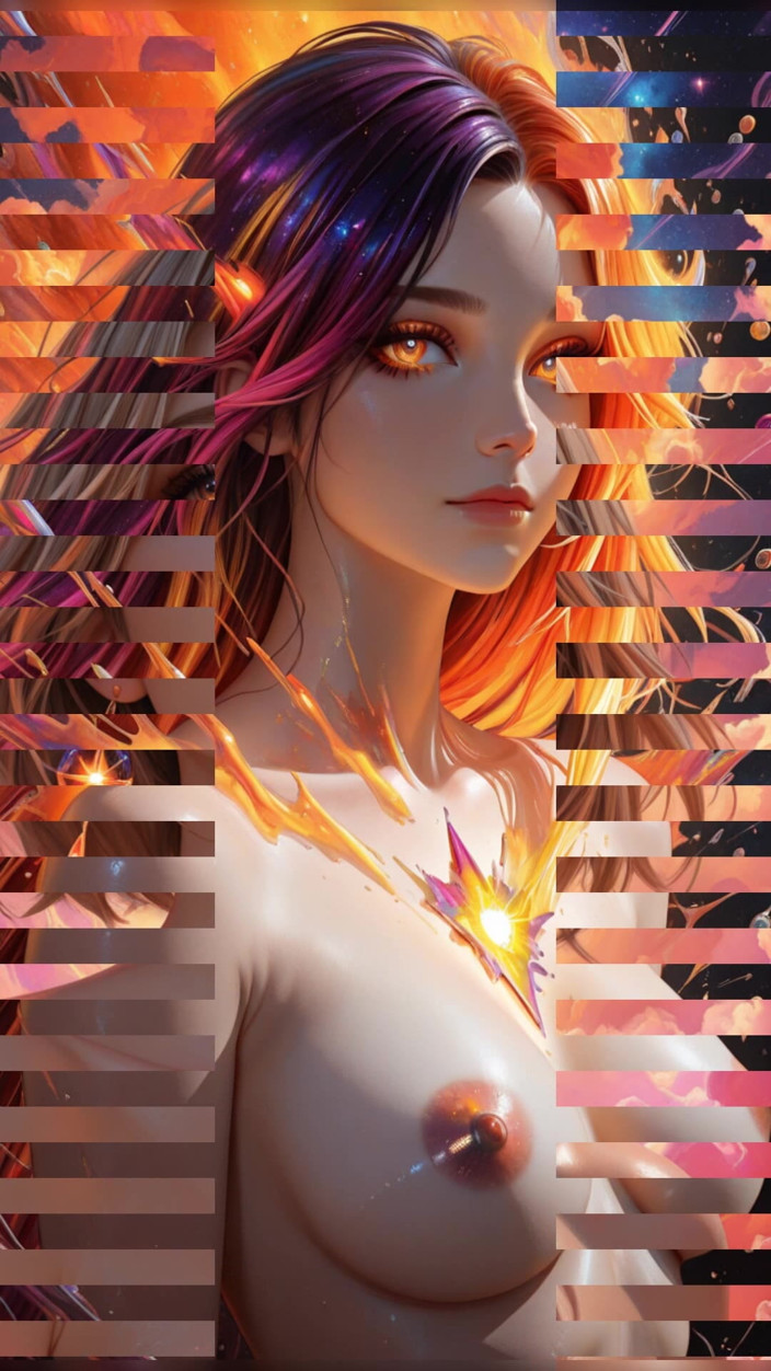 VelvetInk Studio: 宇宙霓虹灯女神裸体美女肖像与辐射网络云 ai 艺术幻灯片