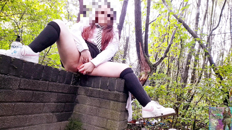 ChubbyBunny: Skool girl skips class to play in the woods