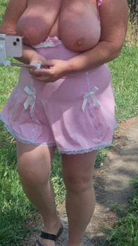 Me Walking Through the Olive Groves in Spain. I Pull My Tits Completely Out of the Sheer Pink Babydoll