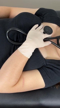 Eko Core Heart Auscultation in Cute Top and Shorts