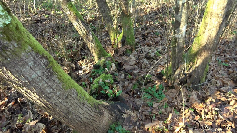 Dead Girl: Chica semen en su boca en un bosque
