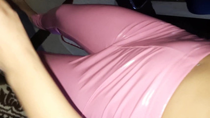 Shiny leather assfuck: Shiny latex asss teasing my cock and pissing in her...