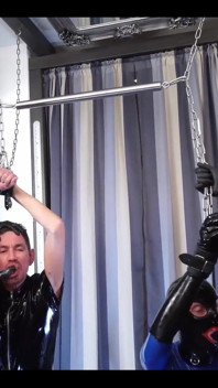 2 Bounded Slaves, 2 Mistresses, 2 Strapons, 2 Blow-mouths to Use