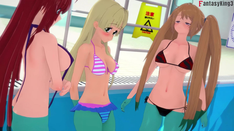Fantasy king: Rias和akeno在泳池里被干时，Rias和akeno在泳池里做爱 - Dxd ntr Madness Series