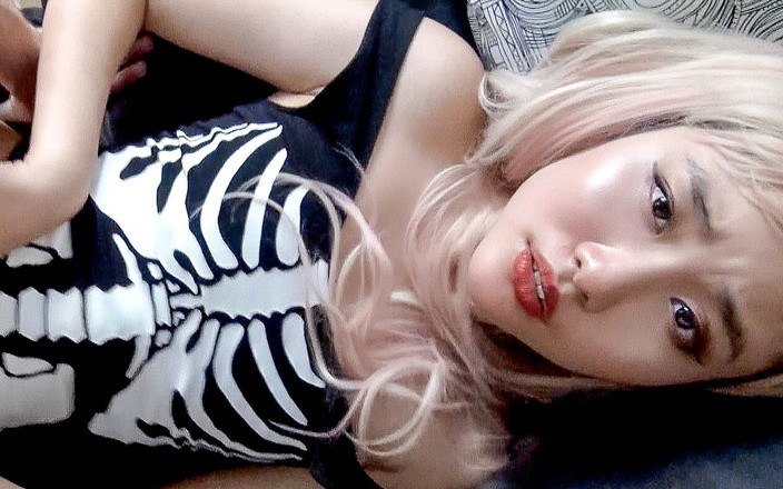 LustFeed: Perfect Asian teen Sophie Hara fucks in her pink wig...