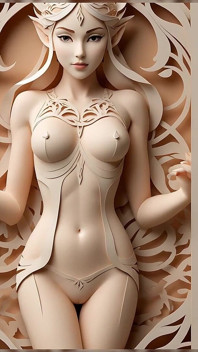 Lustrender papírový model Nahá Elf Girl Slideshow - Sexy Kirigami Elf kundička a prsa