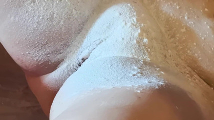Bouncy Tits Action: Powder and slap her pussy hard
