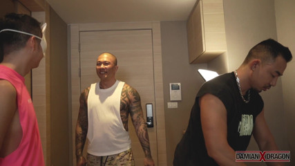 DamianXDragon: Tattooed Asian Damian Dragon Enjoys Gay Foursome on POV Fuck