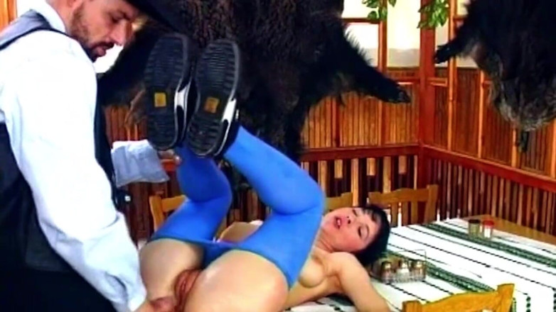 Bitch hunter: Piss Drenched Mature Slut Pounded on Restaurant Table