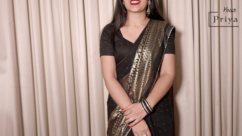 Your Priya: Hot Priya in Black Saree Gets Naked and Masturbate to...