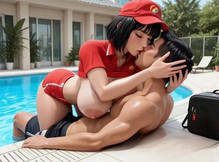 Janekats: Repartidora follada por cliente en la piscina