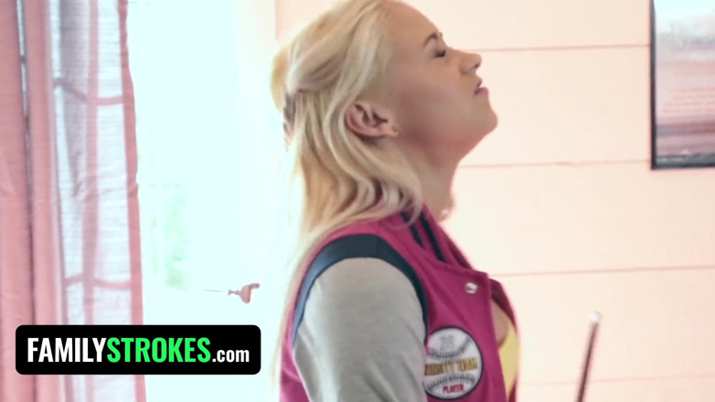 Family Strokes: Family Strokes - Curvy blonde strips naked after losing bet with...