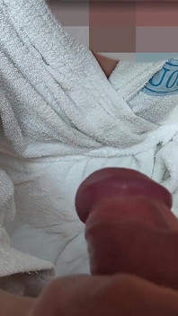 185 Dick Flash - the Student Pull Out Cock in Front of His Teacher in the Sauna and She Helps Cum