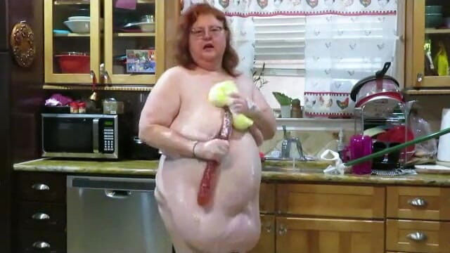 BBW nurse Vicki adventures with friends: BBW nurse vicki wiping up the wet soapy floor then...