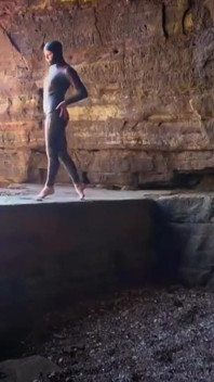 Shiny Rubber Wetsuit Tease in Private Cave