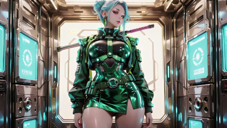 Seraphina Vale: The Green Armored Girl! Silver-haired Valkyrie Kneeling and Glancing Back,...