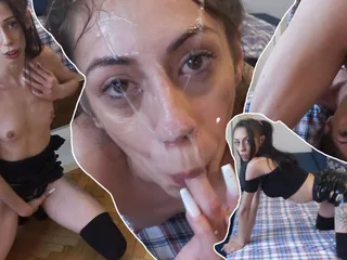 Sexo duro con látex Candie: follando la cara de lujo para la pequeña flaca Candie Cross