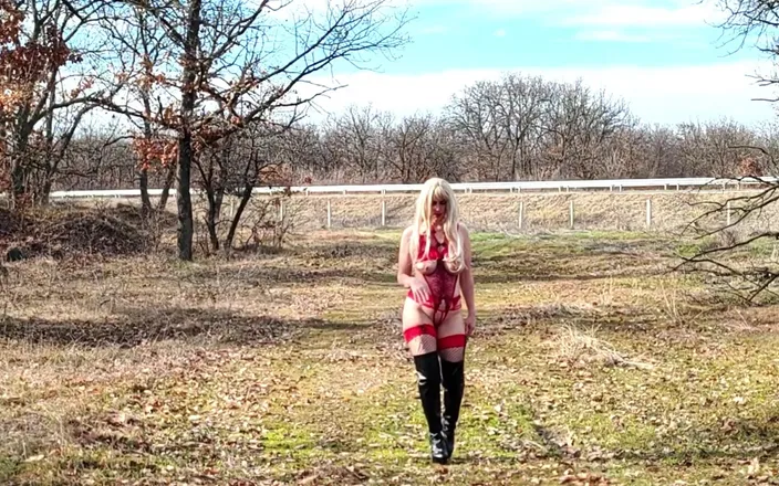 Za Za: Little Whore Strips off Her Red Bodysuit on the Highway...