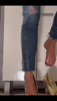 Desperate Wetting My Jeans and Super Gold Highheels - Full Video More Than 10 Minutes Only for Subscribers
