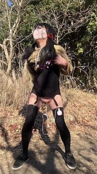 Self-training No.100: Outdoor Anal Dildo Insertion and Tack-tack Pussy Rotor Masturbation