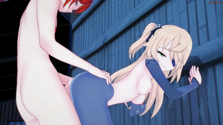 Hentai_Smash: Fischl wird gegen eine wand gefickt und bekommt einen doggystyle-creampie -...