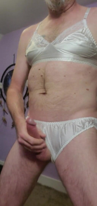 Fantasies in Lingerie: Cumshot Wearing My White Bra and Panties Set