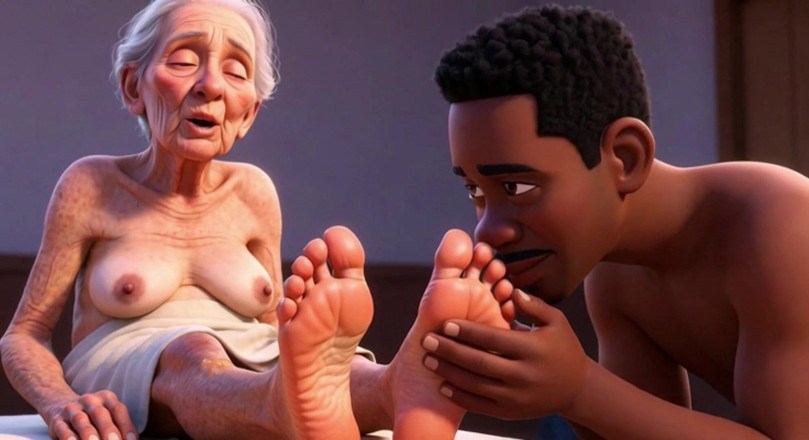 Anime Hentai: Elderly Granny Getting Feet Oiled &amp; Licked - Sole Licking Pleasure