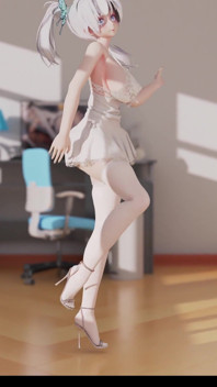 [mmd]弱音 Play 蕾丝连衣超短裙 白丝丁字裤 大奶子