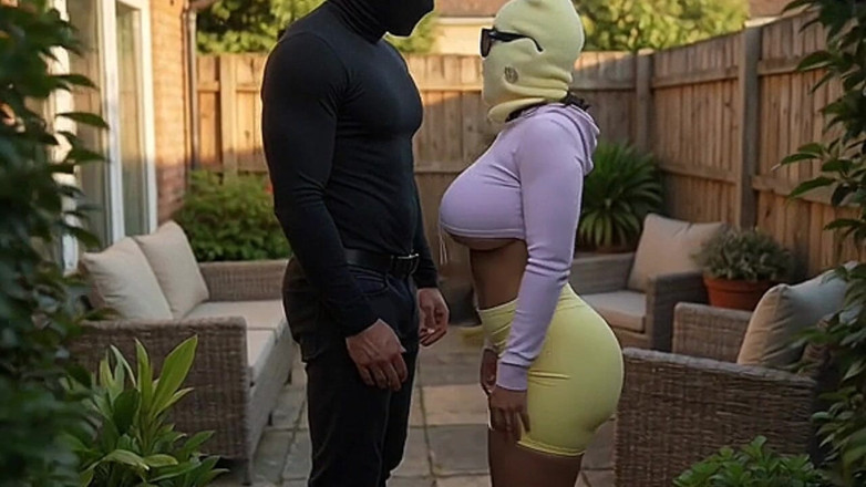 Animate golden: Tall Stepdad Pressing Petite Big Ass Stepdaughter in Backyard