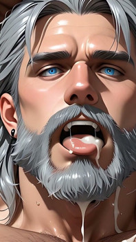 Rugged Silver Bear Deepthroats and Fills Throat with Exploding Cum