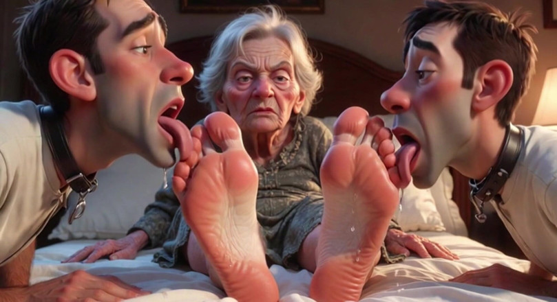 Anime Hentai: Submissive Mans Serving Old Granny's Ugly Feet - Humiliation