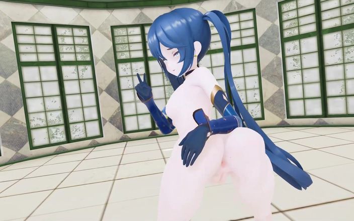 Smixix: Mona Genshin 冲击成人动漫裸体舞蹈 mmd 3d - 蓝色头发颜色编辑 smixix