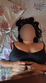 Indian Stepaunty Sreejaa Big Juicy Breasts in White Open Blouse and Black Bra Pussy Pounded Hard and Creampied