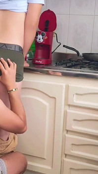 Straight Stepdad Fucks Me Bareback in the Kitchen When We Are Alone and Cums in My Ass Anal Creampie