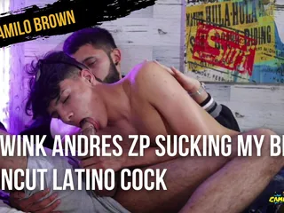 Beautiful twink Andres ZP sucking my big uncut Latino cock until I cum on his face.