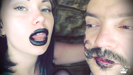 Goddess Misha Goldy: Covering Alex with black shiny lipstick kisses all over his...