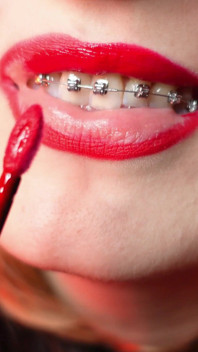 Red lipstick fetish and fur
