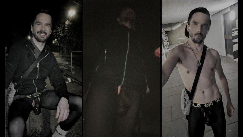 kinkygaynudist: Passeggiando per La Città in Leggings See-through (bulge Meggings)