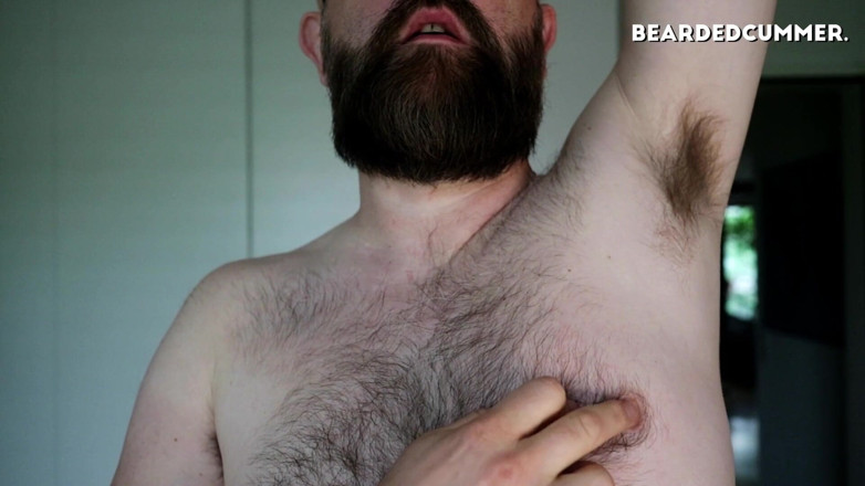 Beardedcummer: Hairy pits, chest, beard and nipple play