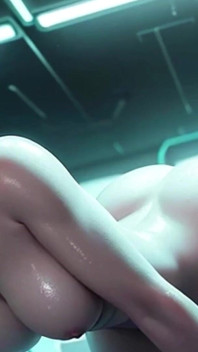 Nue dans un monde futuriste rempli de robots